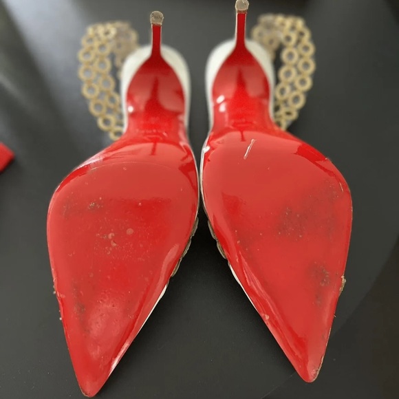 Christian Louboutin WhiteGold CircleP MALAIKA 100 PATENT Slingback Pumps EU 39 - Picture 6 of 9